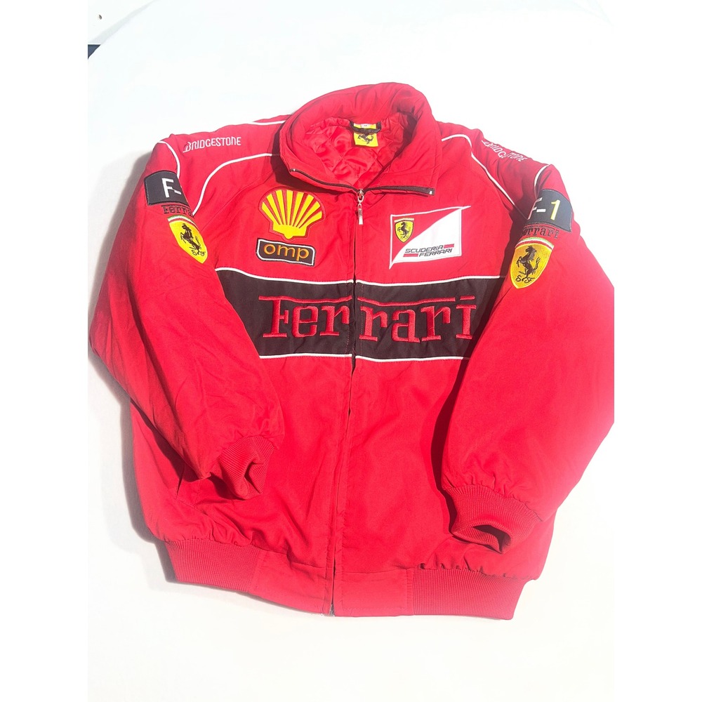 Vintage Ferrari F-1 Racing Jacket Red Shell OMP Bridgestone Mens Medium